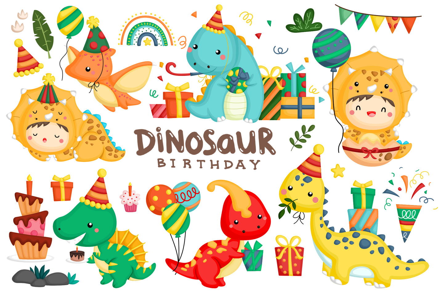 Jurassic Animal Birthday Dinosaur Clipart - Cute Dinosaur