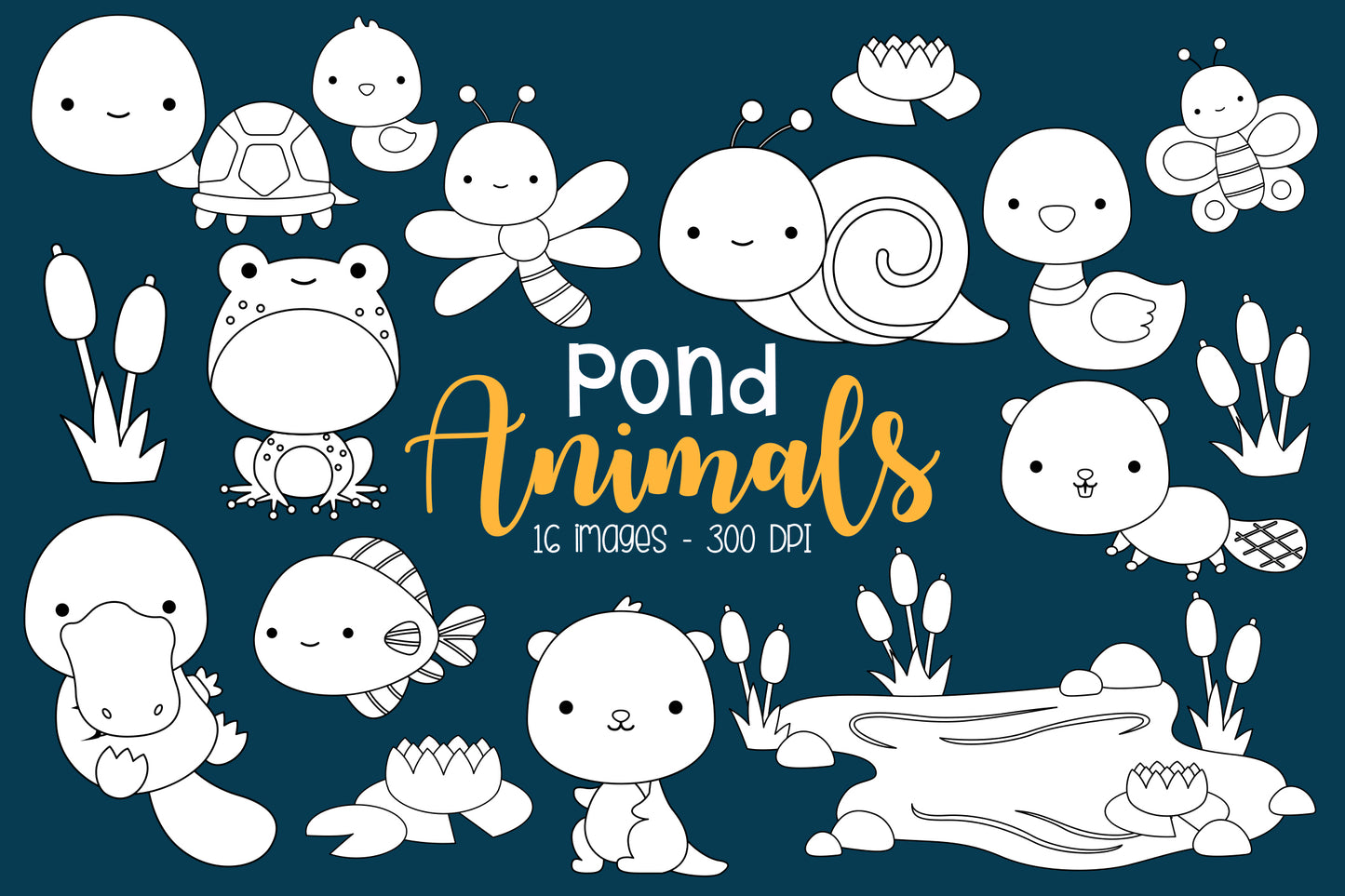 Doodle Cute Pond Animals Coloring