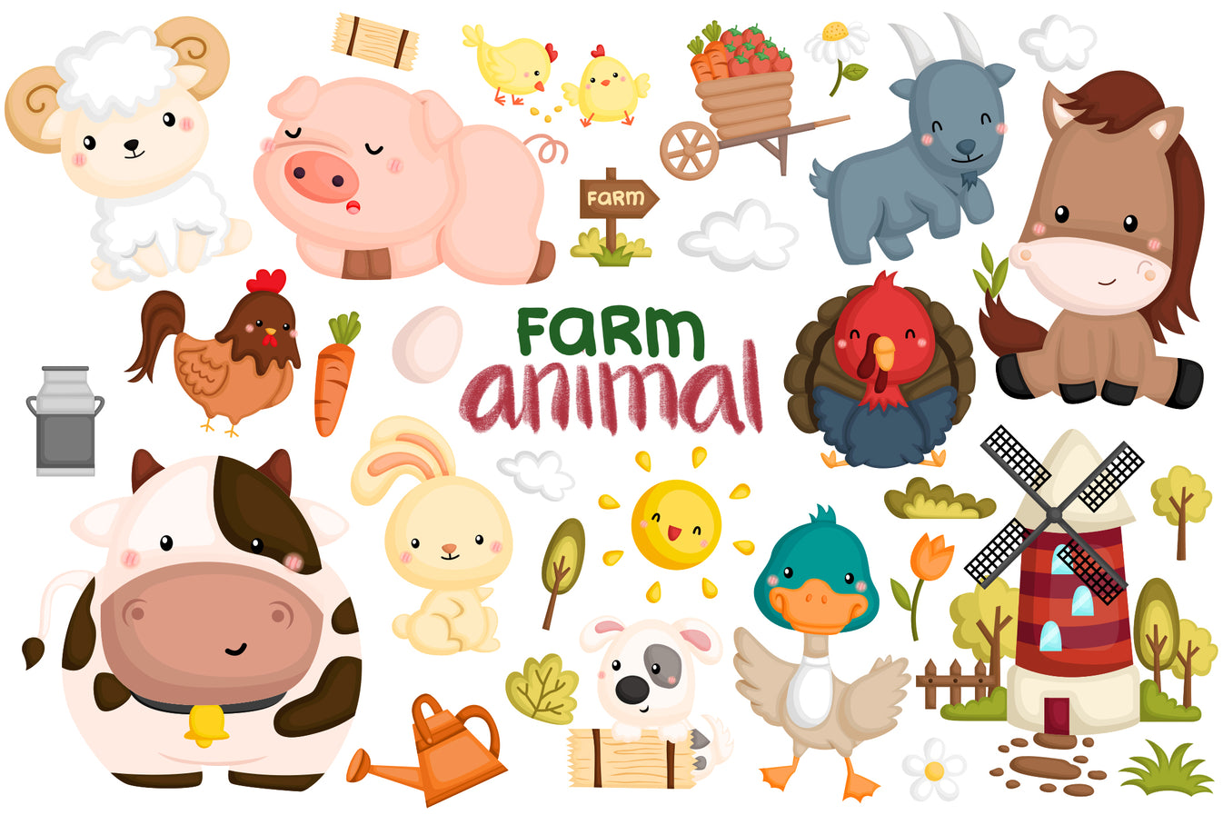 Farm Animals Clipart - Cute Animal Clip Art – inkleystudio