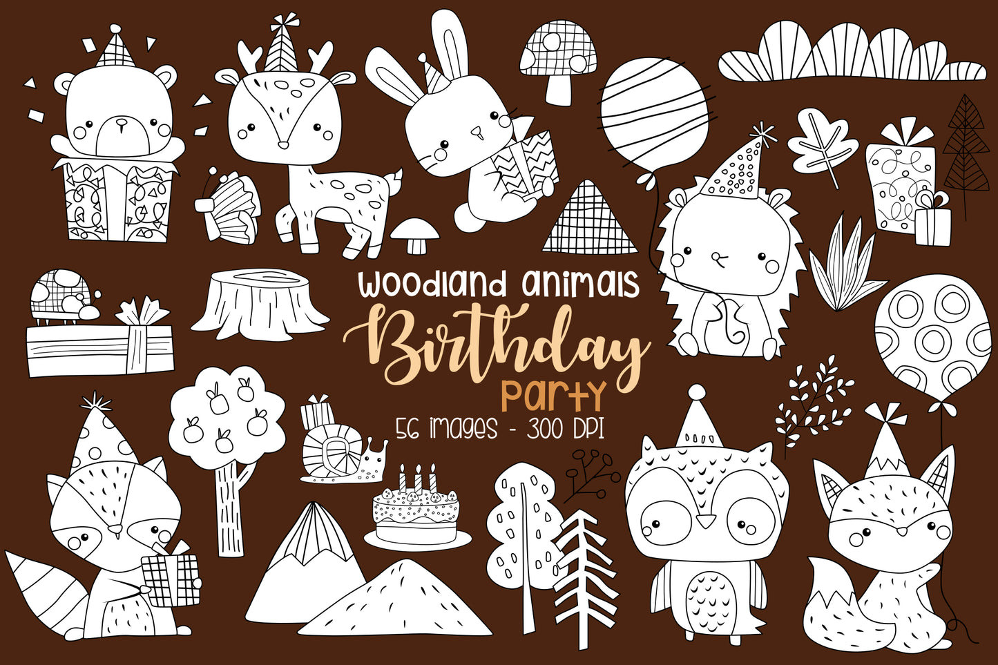 Woodland Animal Birthday Clipart Colouring