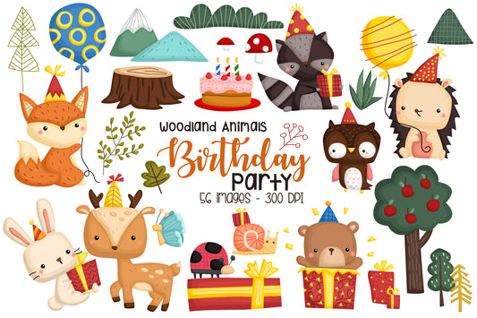 Woodland Animal Birthday Clipart - Cute Forest Animal