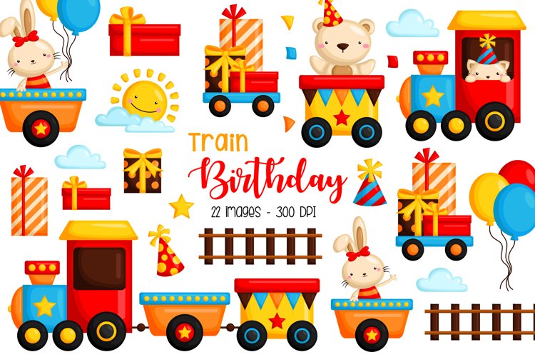 Birthday Train Clipart - Cute Animal Clip Art