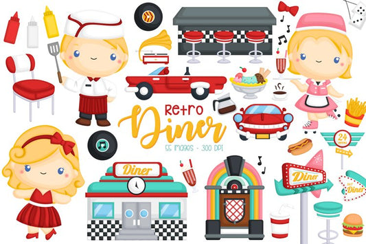 Retro Diner Clipart - Fast Food Clip Art - Restaurant Diner