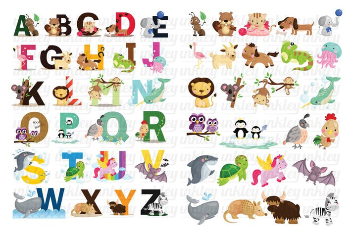 Animal Alphabet Clipart - Education and Learning Clip Art – inkleystudio