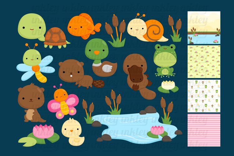 Doodle Cute Pond Animals Clipart - Cute Animals Clip Art