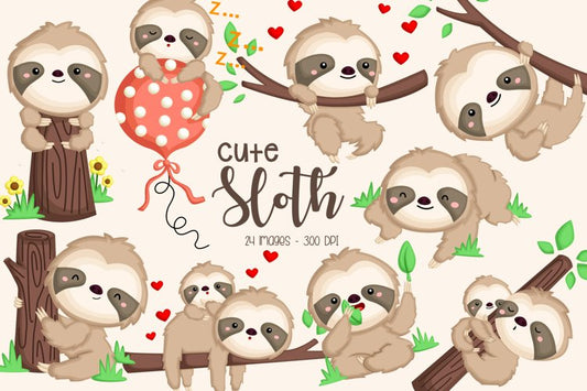 Cute Sloth Clipart - Sloth on a Tree Clipart