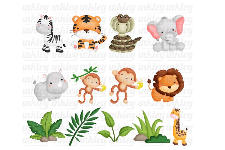 Watercolor Jungle Animal Clipart - Cute Animal