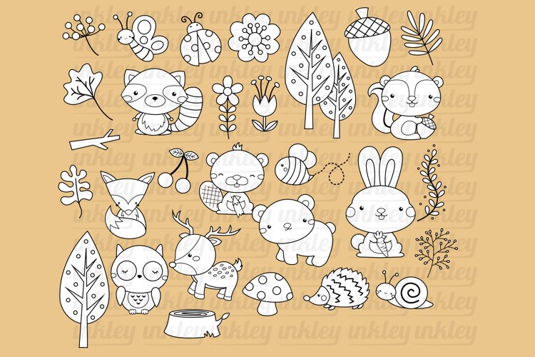 Black and White Coloring Woodland Animal Clipart
