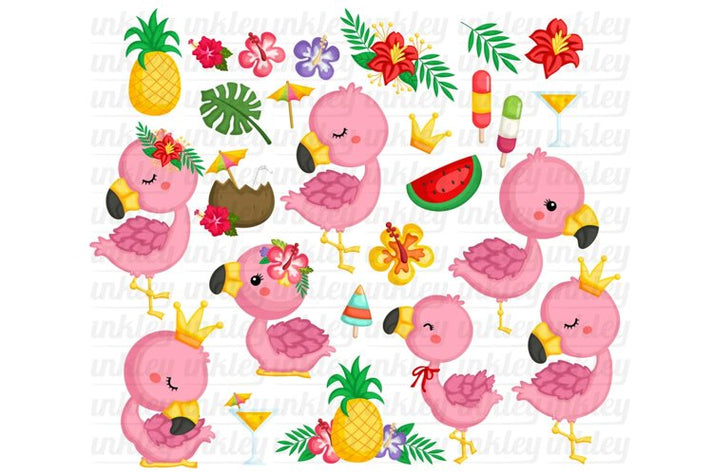 Cute Flamingo Clipart - Tropical Bird Clip Art – inkleystudio