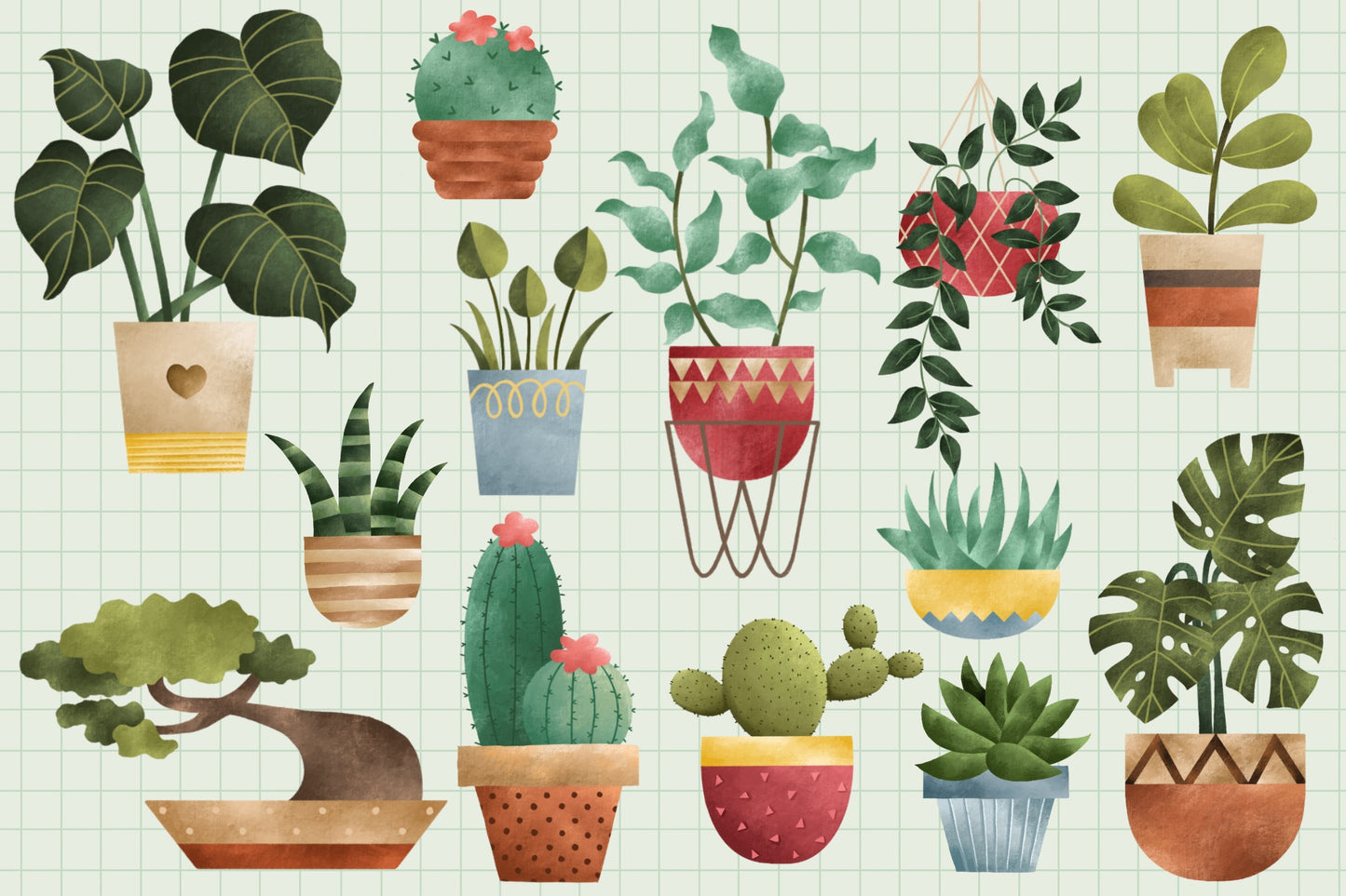 Watercolor Home Plant Clipart - Cute Cactus Clip Art