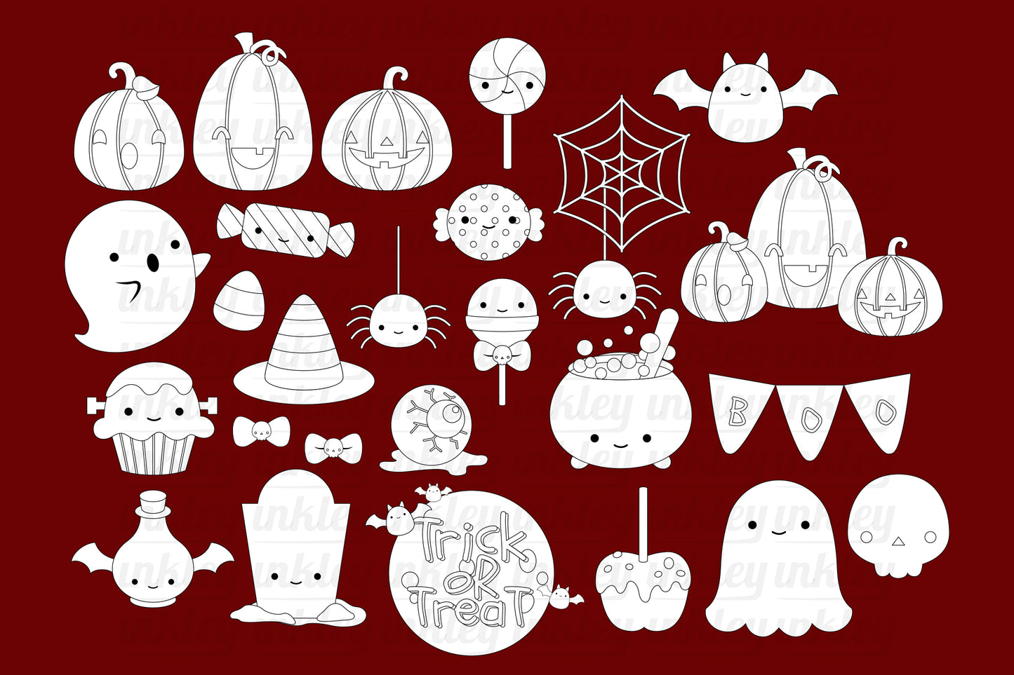 Doodle Halloween Items Clipart - Cute Halloween Coloring