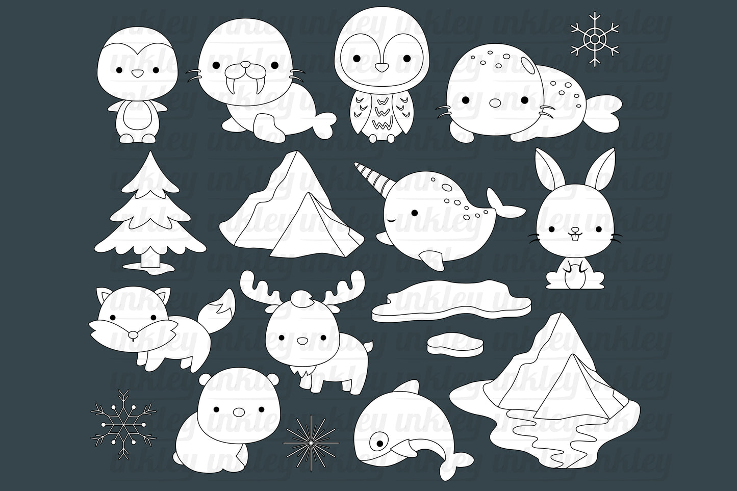 Doodle Arctic Animals Clipart - Cute Animals Coloring