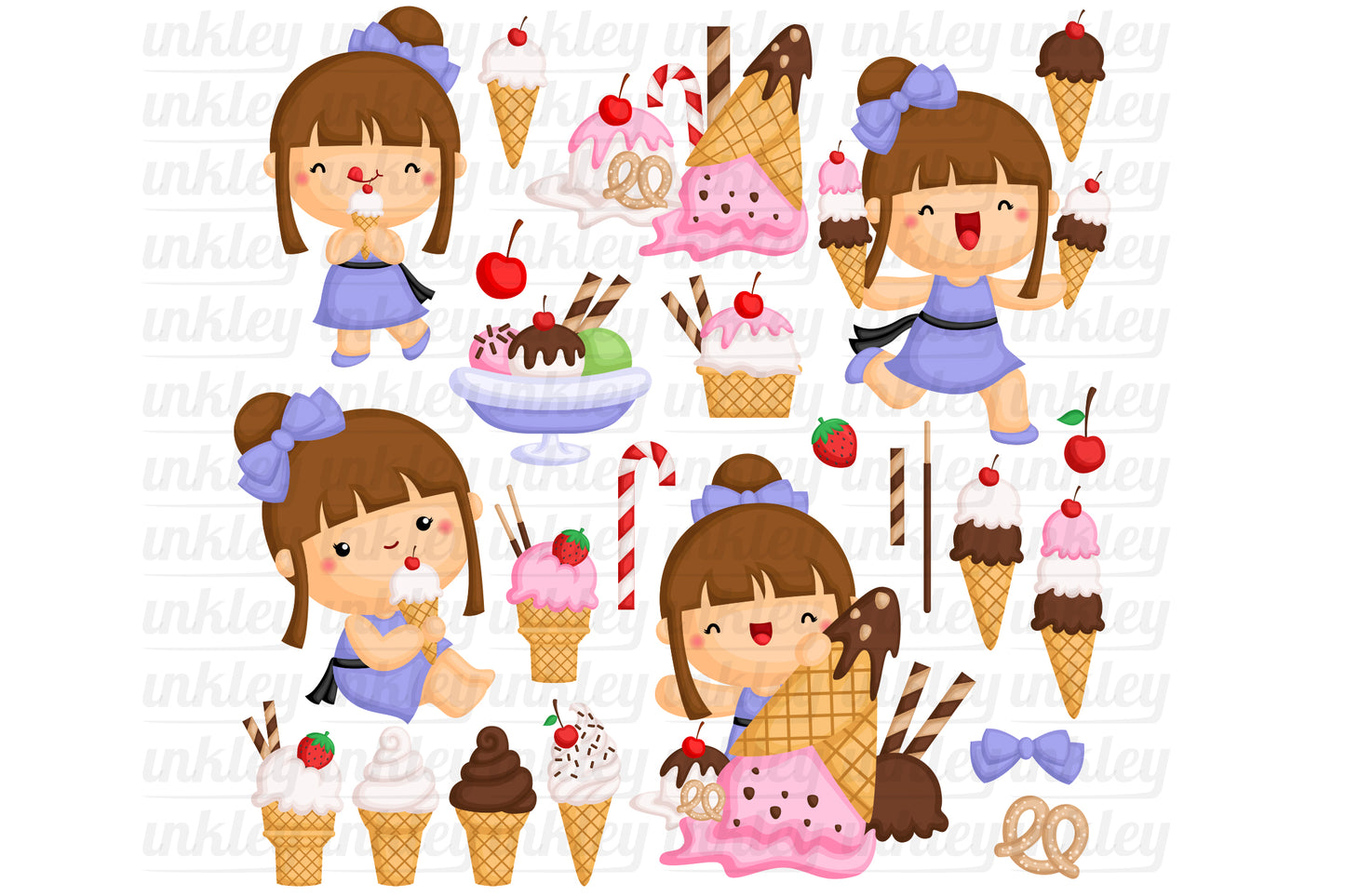 Girl Eating Ice Cream Clipart - Kids and Food Clip Art