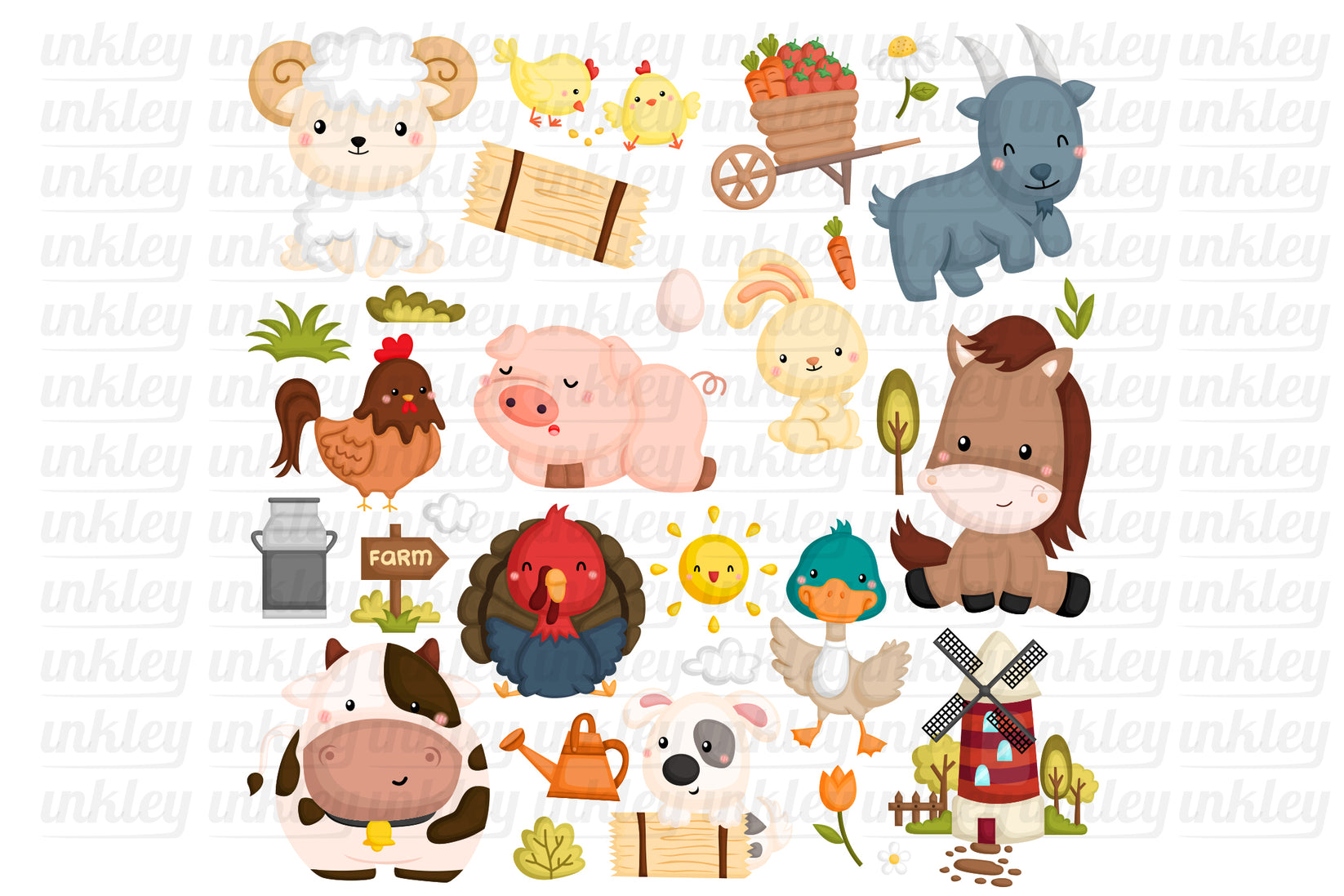 Farm Animals Clipart - Cute Animal Clip Art – inkleystudio