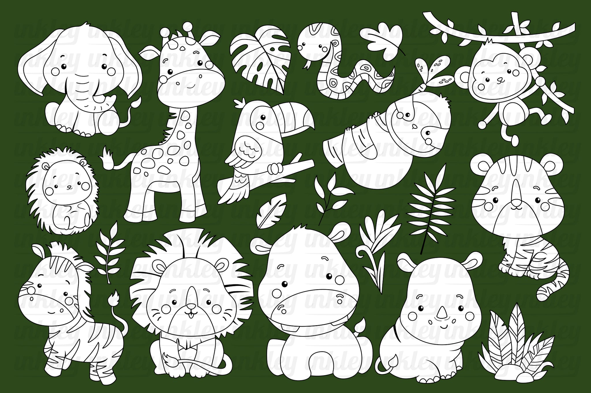 Jungle Animal Clipart - Cute Animal - Safari Coloring – inkleystudio