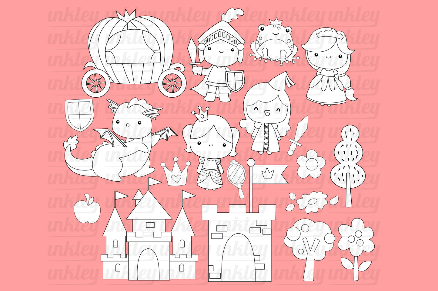 Princess and Knight Clipart - Cute Dragon Coloring