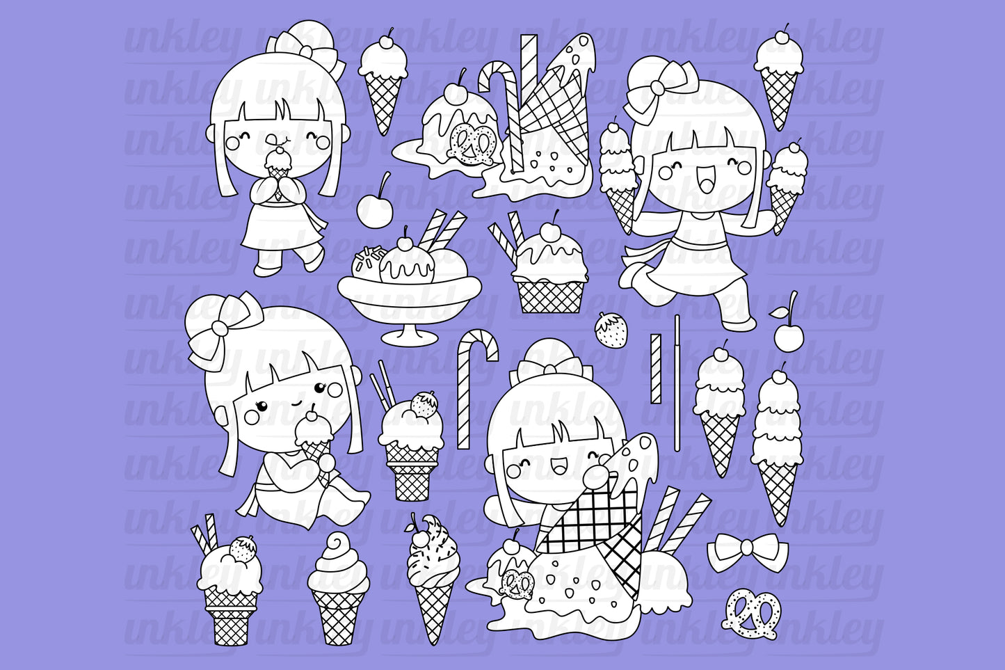 Girl Eating Ice Cream Clipart - Kids and Food Coloring