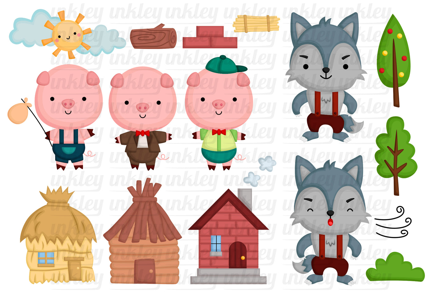 Doodle Three Little Pigs Clipart - Storytime Clip Art