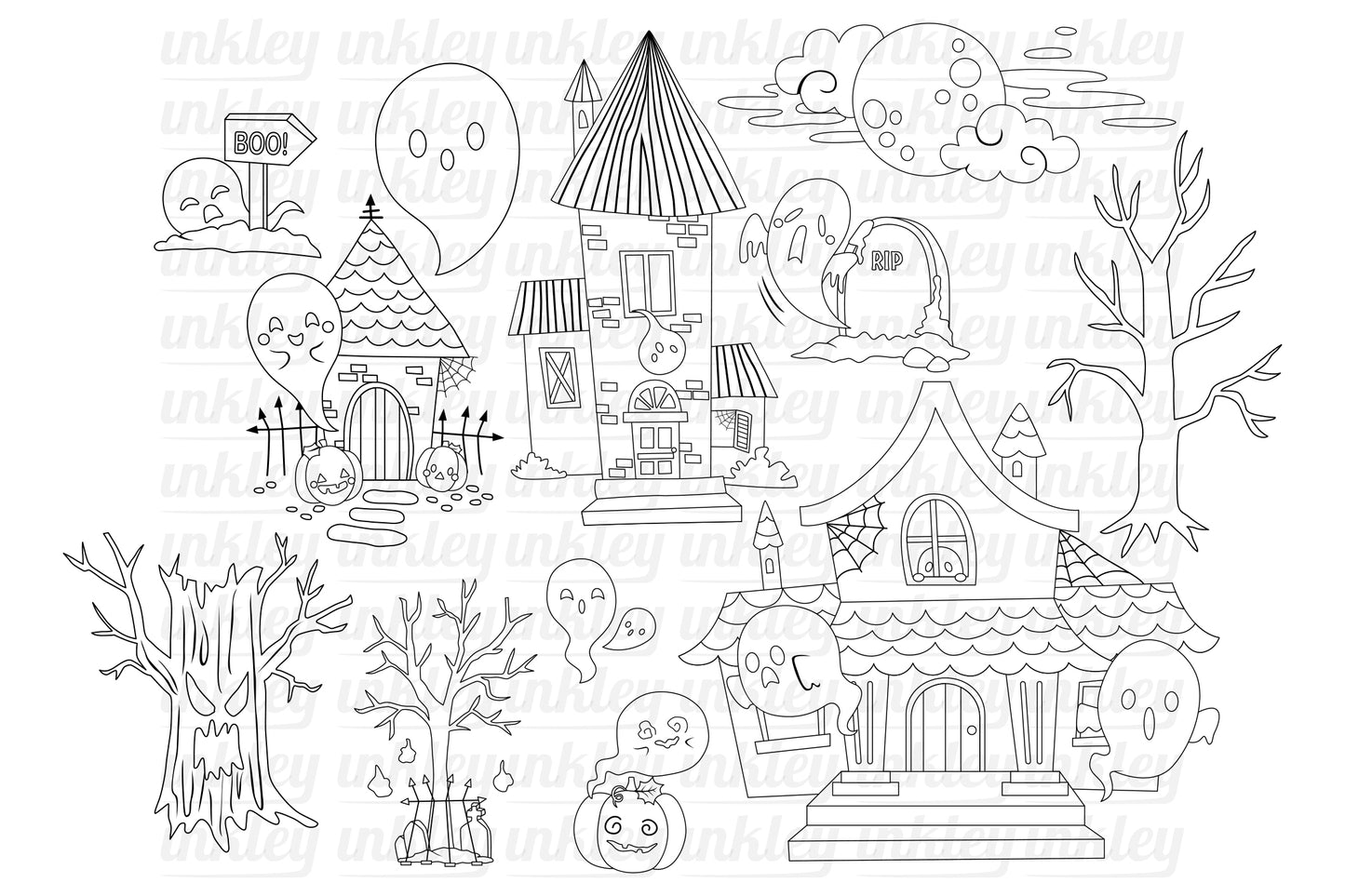 Haunted House Clipart - Cute Halloween Clip Art Coloring