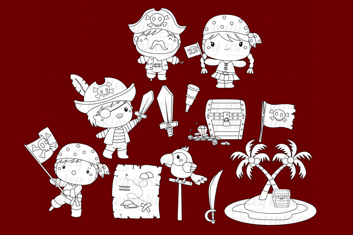 Pirate Crew Clipart - Cute Kids Clip Art Coloring