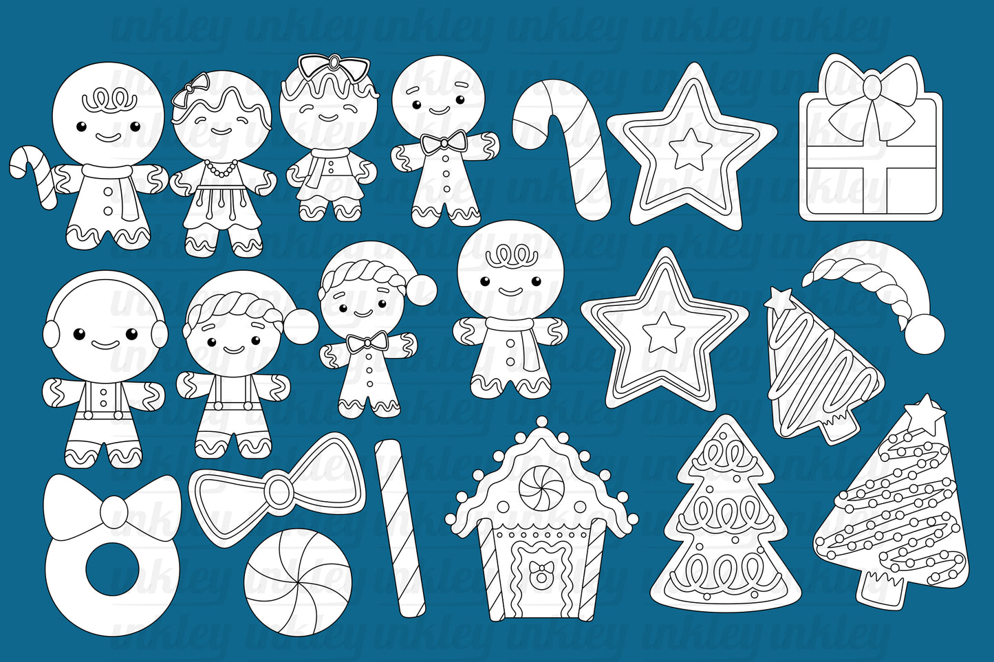 Gingerbread Family Clipart - Christmas Cookies Coloring