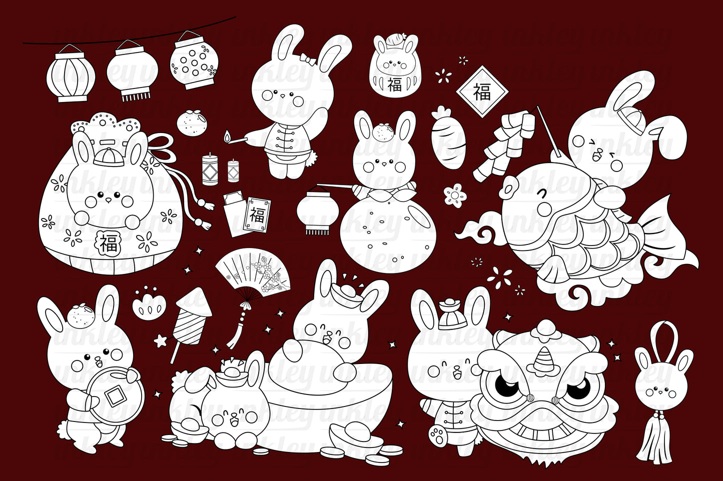 Year of the Rabbit Clipart - Chinese New Year Coloring