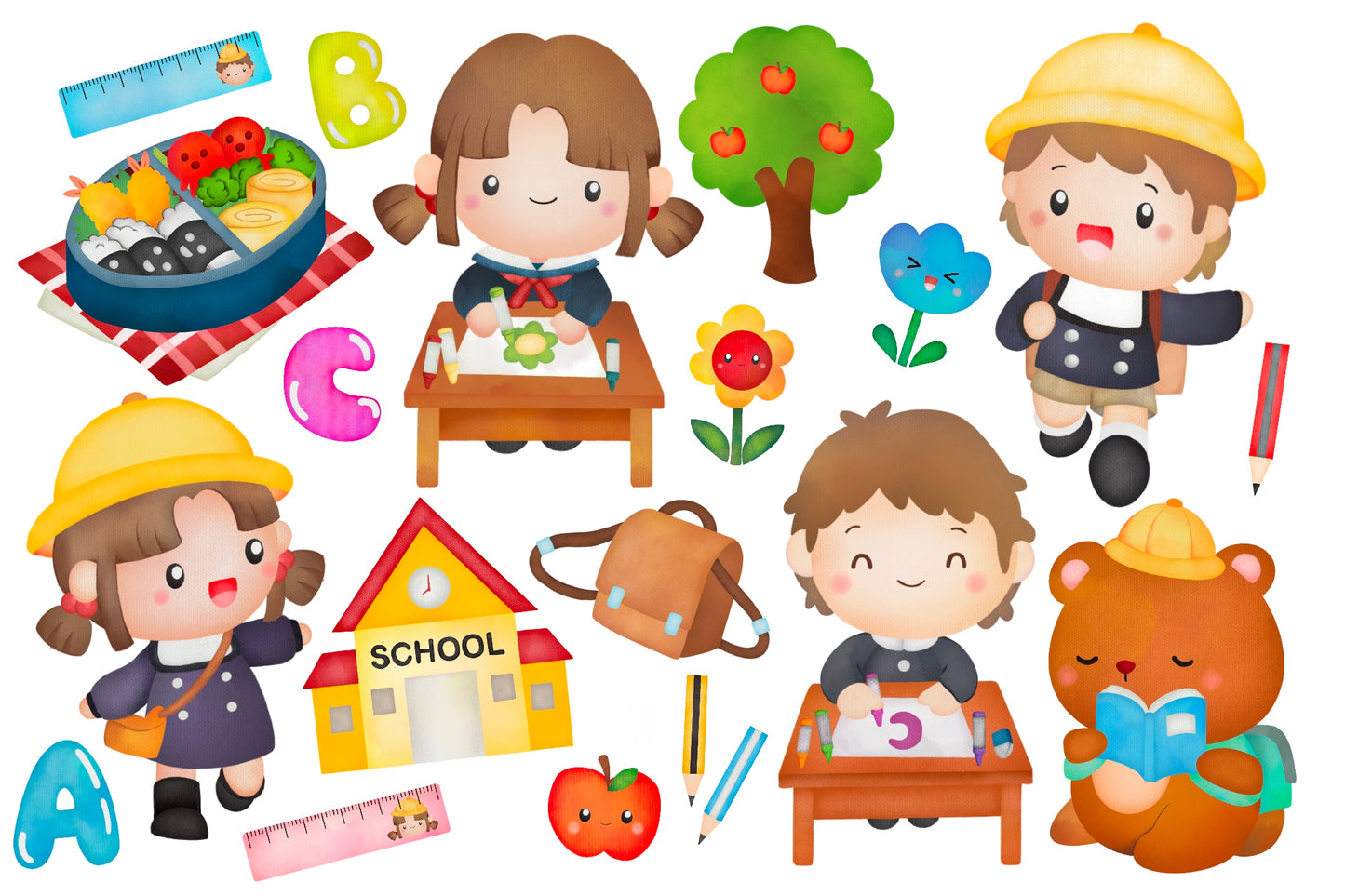 Watercolour Preschool Kids Clipart - Learning and Study Clip Art
