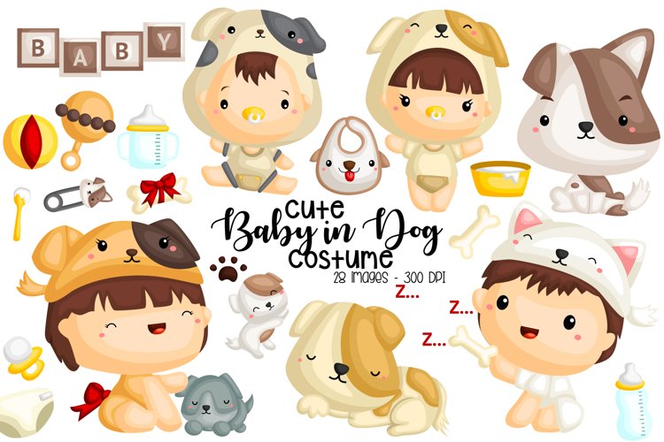 Baby in Dog Costume Clipart - Cute Dog Clip Art