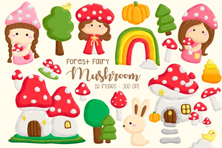 Forest Fairy Doodle Clipart - Cute Fairy Mushroom Clip Art