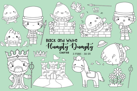 Black and White Coloring Humpty Dumpty Clipart