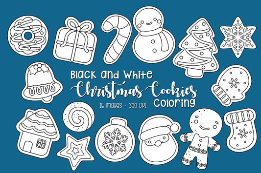 Black and While Coloring Christmas Cookies