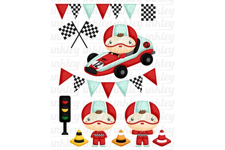 Racer and Car Clipart - Cute Kid Racing Clip Art