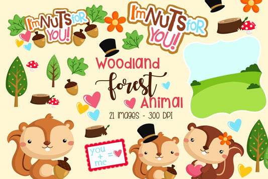 Woodland Animal Clipart - Cute Animal in Love Clip Art