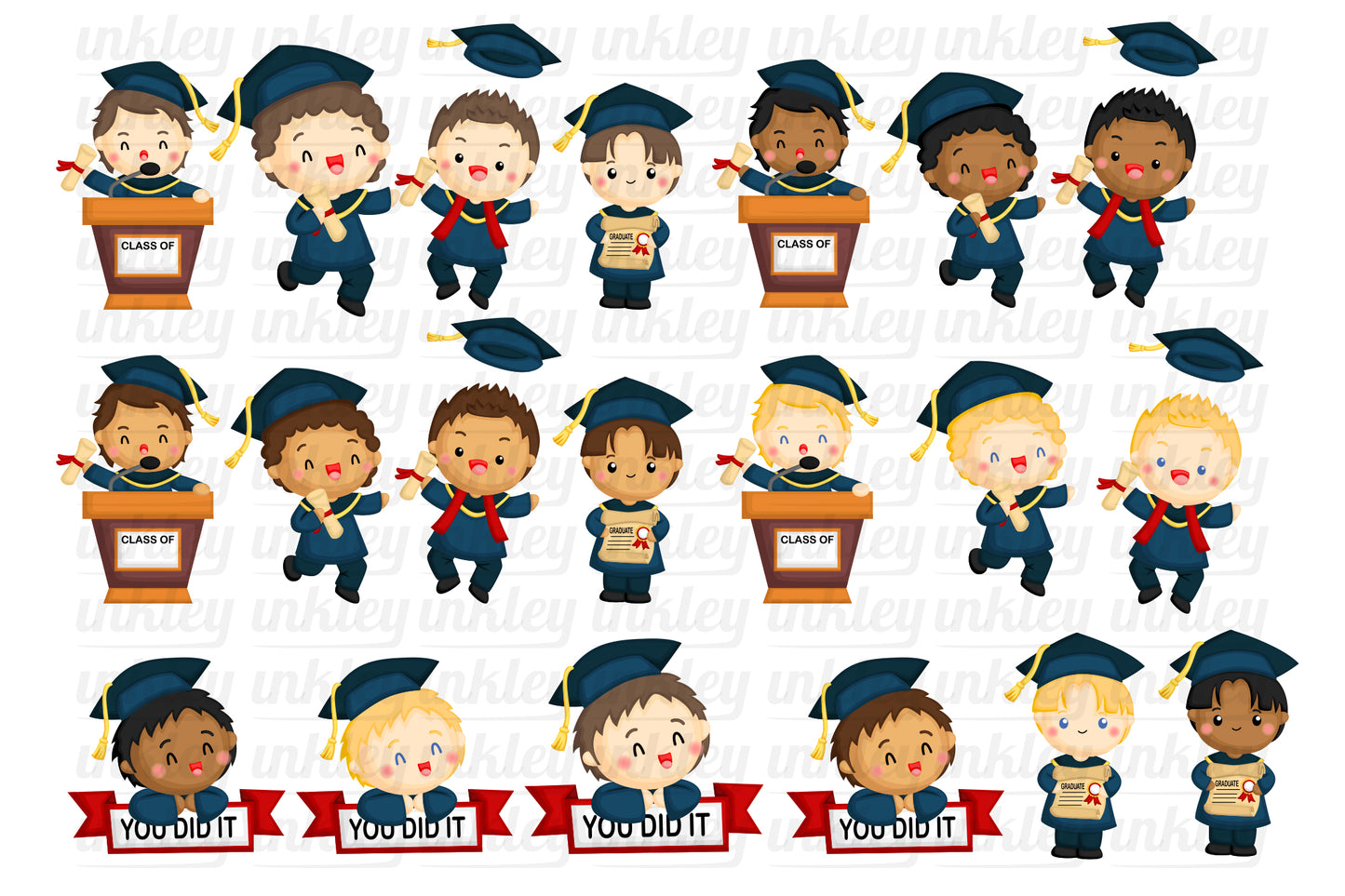 Boy Student and Graduation Clipart - School and University