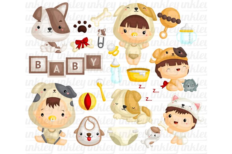 Baby in Dog Costume Clipart - Cute Dog Clip Art