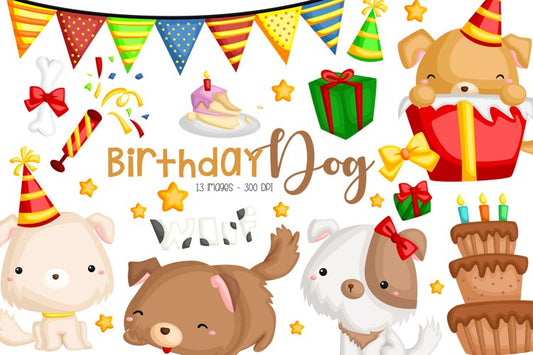 Dog and Birthday Party Clipart - Cute Animal Clip Art