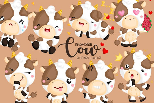 Emotional Cow Clipart - Cute Cow Clip Art
