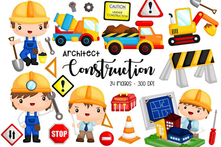 Architect and Consruction Clipart - Job and Occupation – inkleystudio