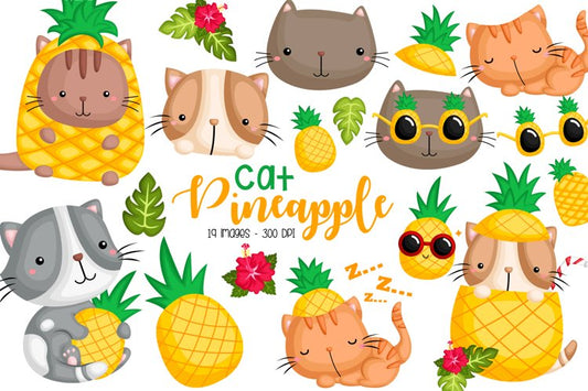 Pineapple and Cat Clipart - Cute Cat Clip Art