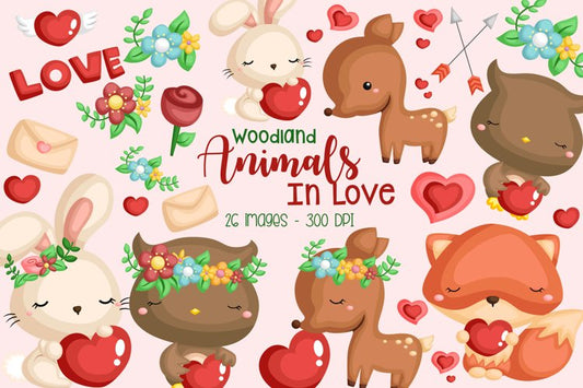 Woodland Animal in Love Clipart - Wild Animal Clip Art