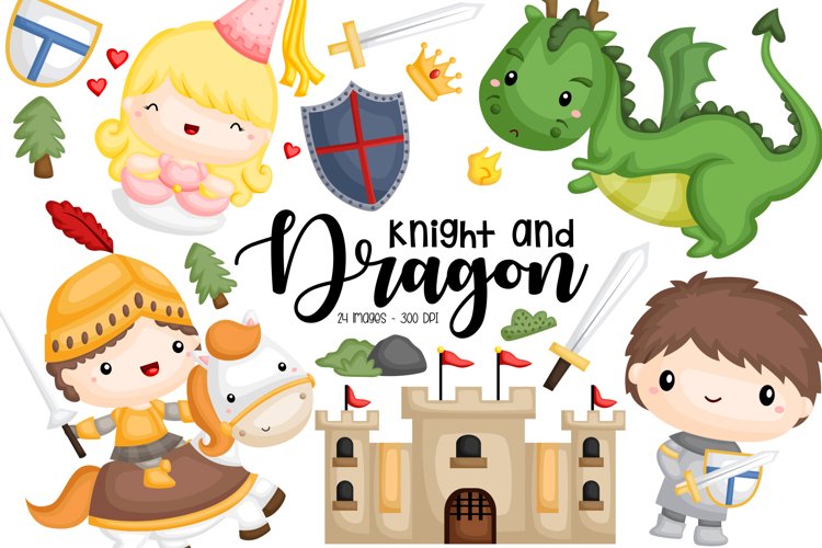 Knight and Dragon Clipart - Prince and Princess Clip Art
