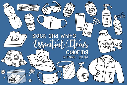 Black and White Coloring Essential Items