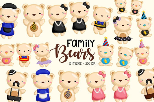 Family of Bears Clipart - Cute Bear Clip Art
