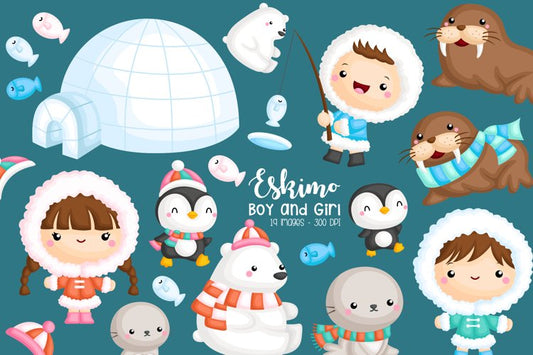 Cute Eskimo Kids Clipart - Cute Animal Clip Art