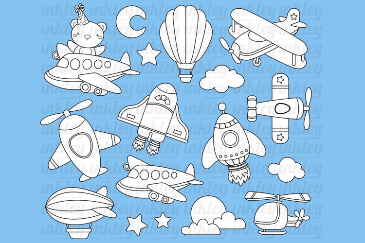Black and White Coloring Air Transportation Clipart