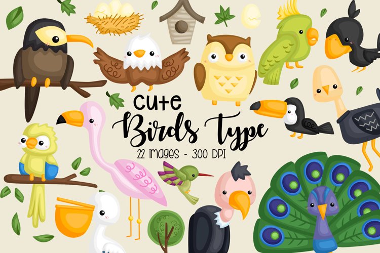 Bird Type Clipart - Cute Animal Clip Art