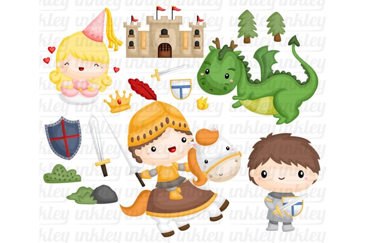 Knight and Dragon Clipart - Prince and Princess Clip Art