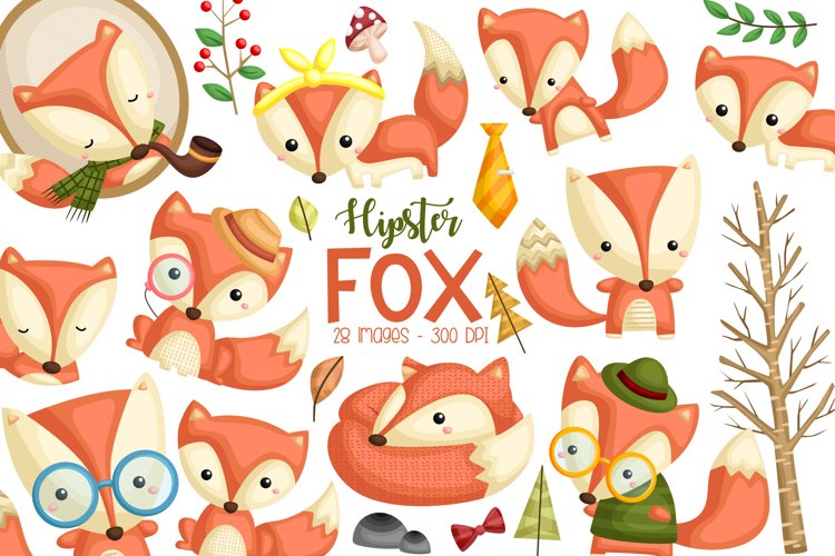 Cute Fox Clipart - Hipster Fox Clip Art