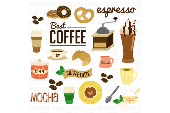 Coffee in Cafe Clipart - Food and Beverage Clip Art – inkleystudio