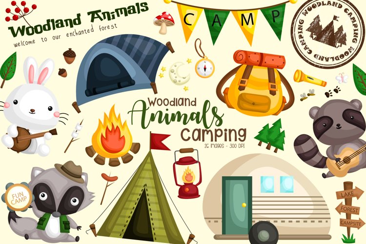 Animal and Camping Clipart - Cute Animal